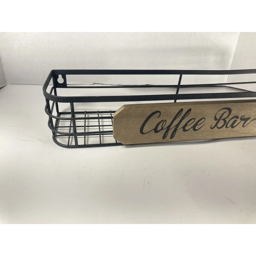 Coffee Bar Decorative Metal And Wood Wall Mounted Shelf 17